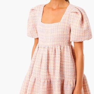 Tuckernuck x Hyacinth House Nora Tweed Tiered Mini Dress Pink Size S